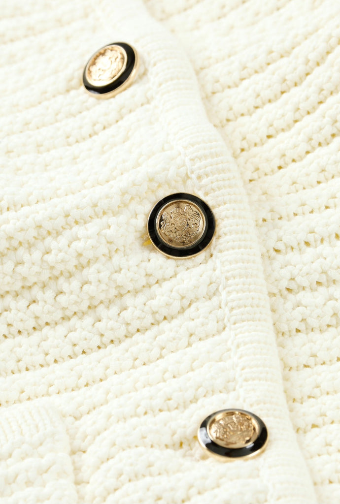 Knitted Cardigan With Gold Buttons- Ecru