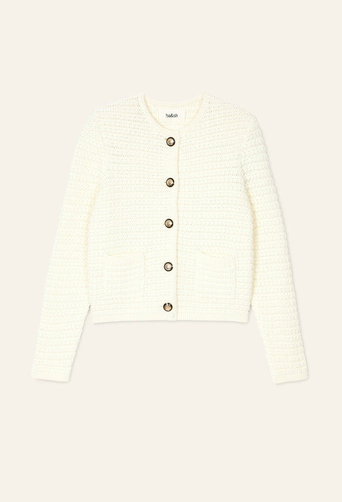 Knitted Cardigan With Gold Buttons- Ecru